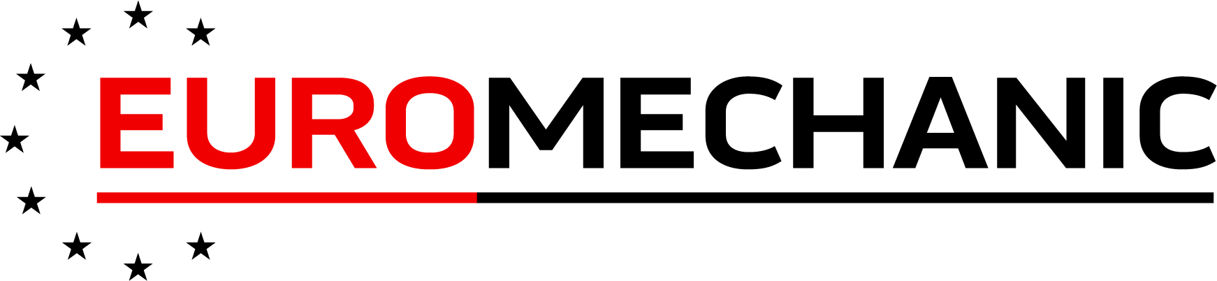 Logo reading EUROMECHANIC in bold, with EURO in red and MECHANIC in black. A thin red line extends from EURO beneath MECHANIC. Black stars form a semicircle on the left side. EuroMechanic | Top Reviewed Auto Repair Shop | Greater Toronto and Guelph | Visit Euromechanic